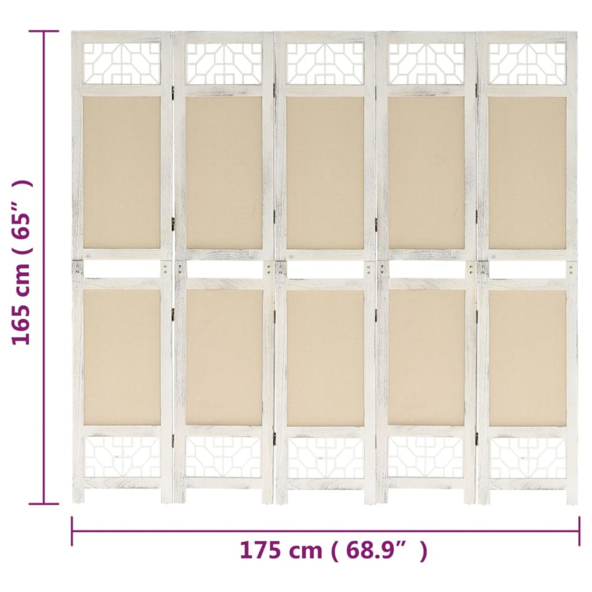 vidaXL Διαχωριστικό Δωματίου με 5 Πάνελ Κρεμ 175 x 165 εκ. Υφασμάτινο