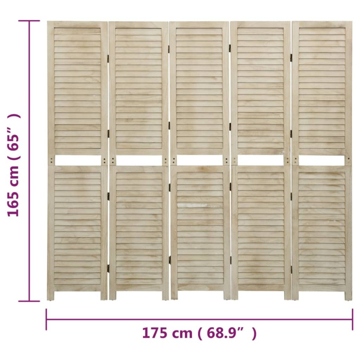 vidaXL Διαχωριστικό Χώρου με 5 Πάνελ 175x165 εκ. Μασίφ Ξύλο Παυλώνιας