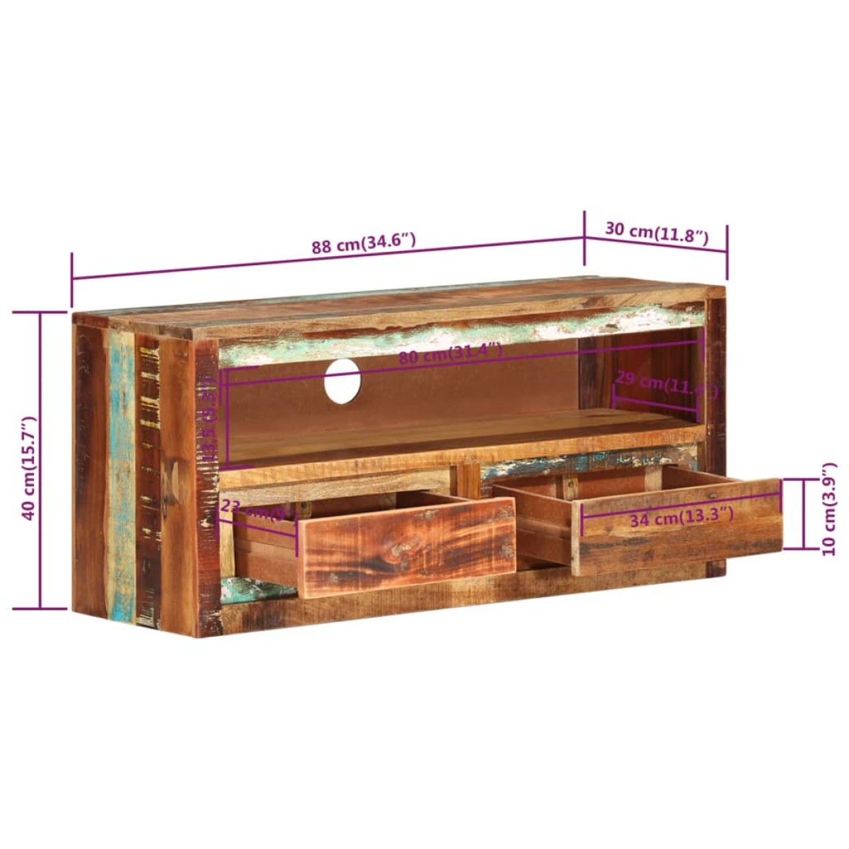 vidaXL Έπιπλο Τηλεόρασης 88 x 30 x 40 εκ. από Μασίφ Ανακυκλωμένο Ξύλο