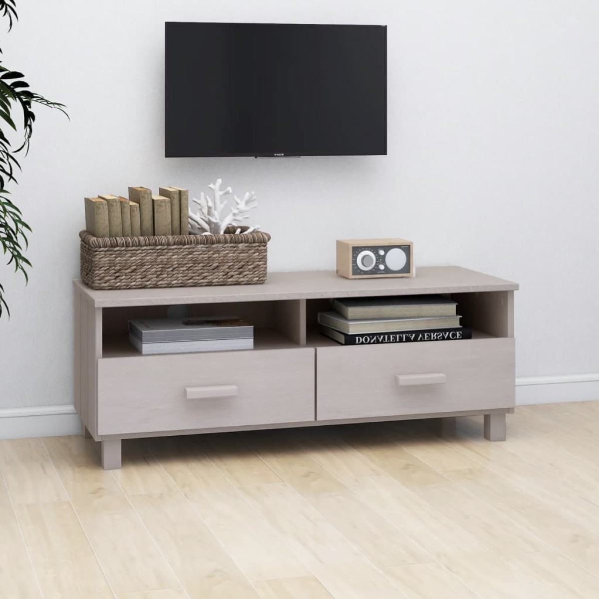 vidaXL Έπιπλο Τηλεόρασης HAMAR Λευκό 106x40x80 εκ. Μασίφ Ξύλο Πεύκου