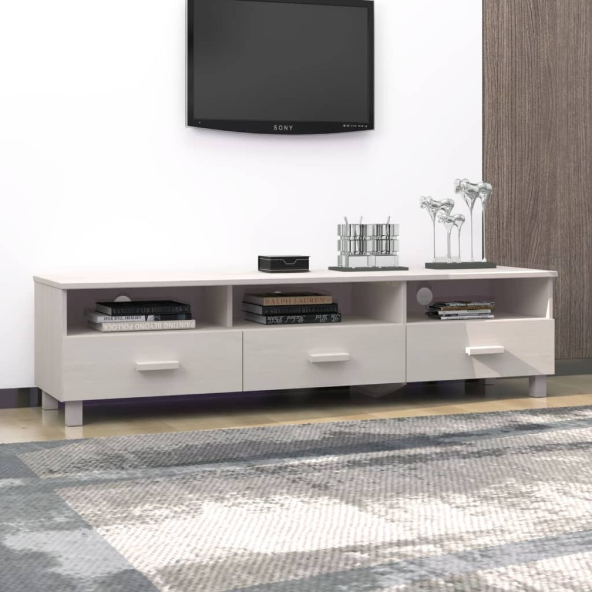 vidaXL Έπιπλο Τηλεόρασης HAMAR Λευκό 158x40x40 εκ. Μασίφ Ξύλο Πεύκου