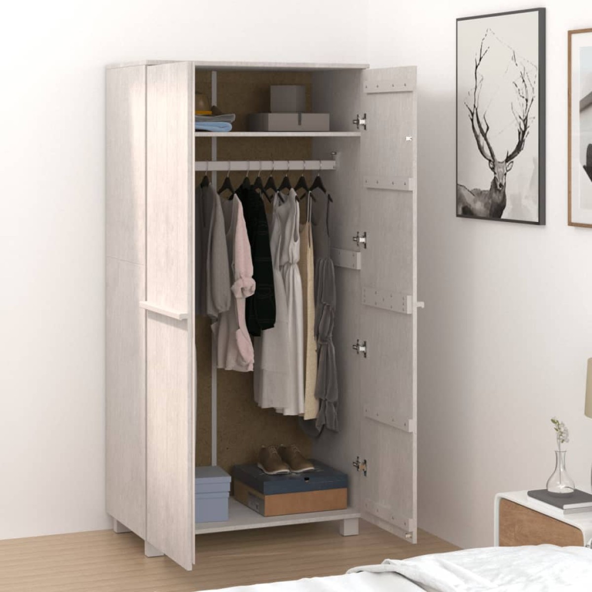 vidaXL Ντουλάπα HAMAR Λευκό 89 x 50 x 180 εκ. από Μασίφ Ξύλο Πεύκου