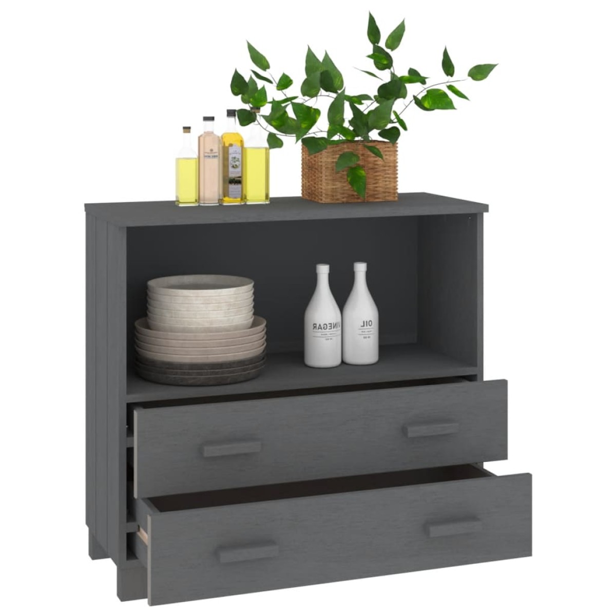 vidaXL Ντουλάπι HAMAR Σκ. Γκρι 85 x 35 x 80 εκ. από Μασίφ Ξύλο Πεύκου