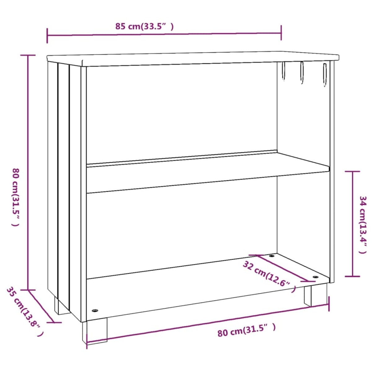 vidaXL Ντουλάπι HAMAR Λευκό 85 x 35 x 80 εκ. από Μασίφ Ξύλο Πεύκου