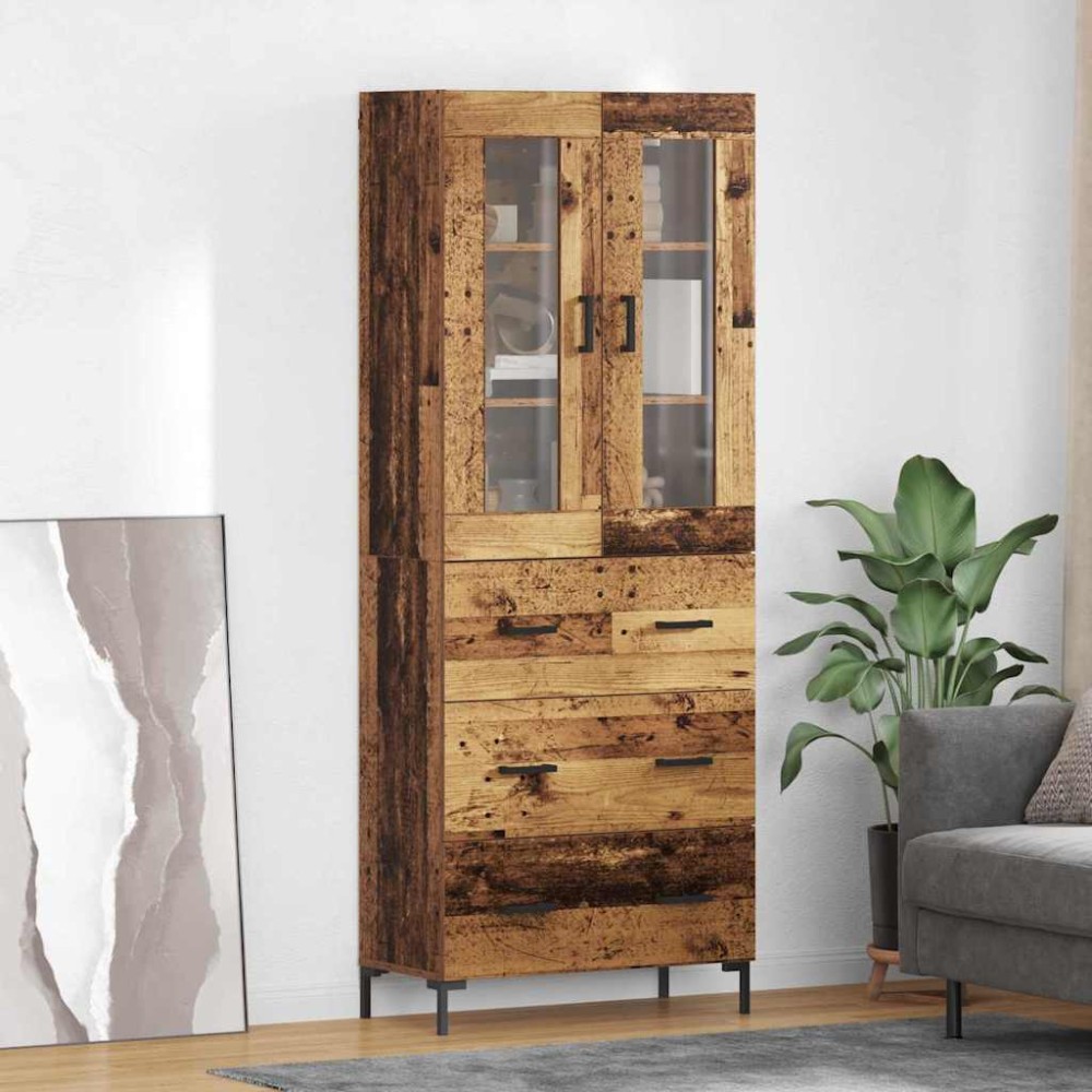 vidaXL Highboard με συρτάρι 2 pcs Παλιό ξύλο Επεξεργασμένο ξύλο