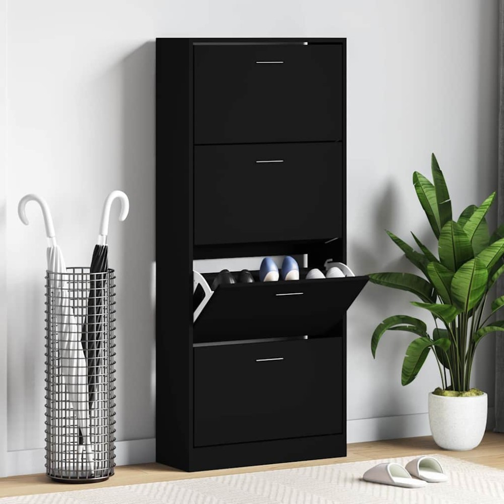 vidaXL Παπουτσοθήκη Μαύρη 63x24x147 εκ. από Επεξεργασμένο Ξύλο