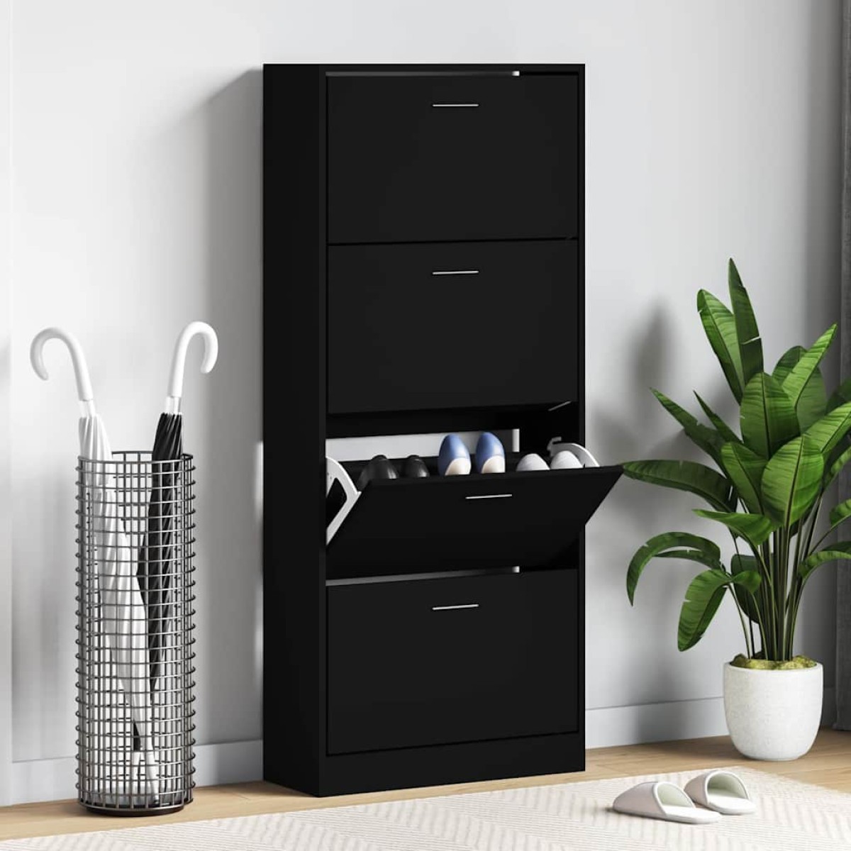 vidaXL Παπουτσοθήκη Μαύρη 63x24x147 εκ. από Επεξεργασμένο Ξύλο