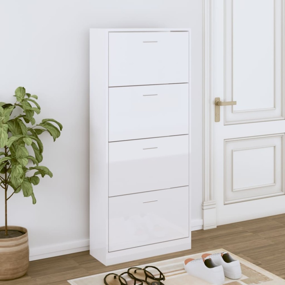 vidaXL Παπουτσοθήκη Γυαλιστερό Λευκό 63x24x147 εκ. Επεξεργασμένο Ξύλο