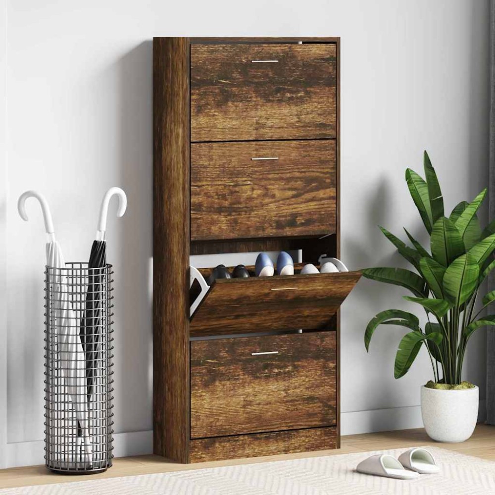 vidaXL Παπουτσοθήκη Καπνιστή Δρυς 63x24x147 εκ. από Επεξεργασμένο Ξύλο