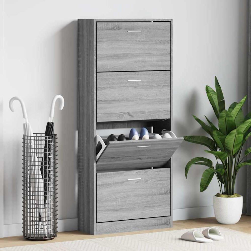 vidaXL Παπουτσοθήκη Γκρι Sonoma 63x24x147 εκ. από Επεξεργασμένο Ξύλο