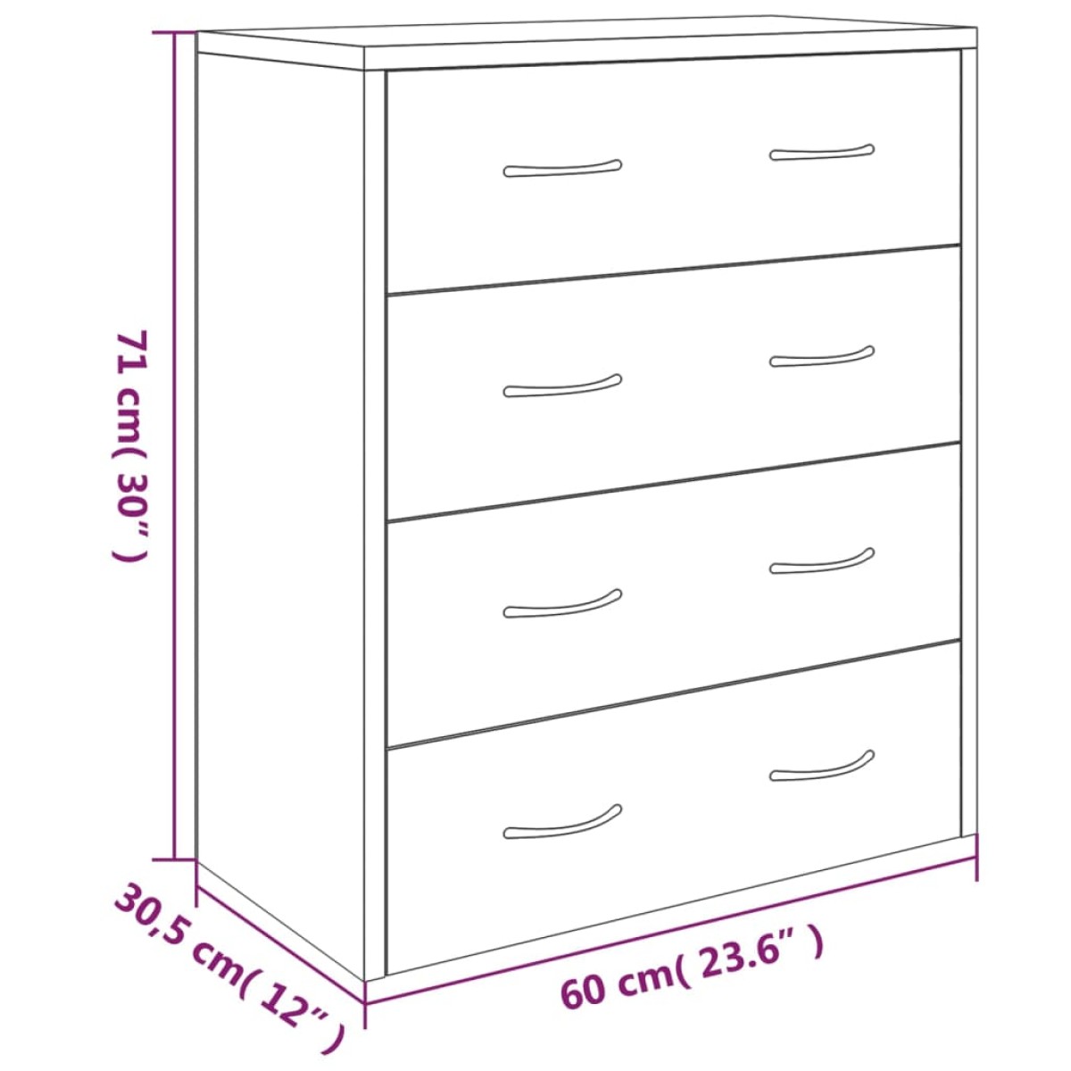 vidaXL Συρταριέρα με 4 Συρτάρια Καφέ Δρυς 60 x 30,5 x 71 εκ.