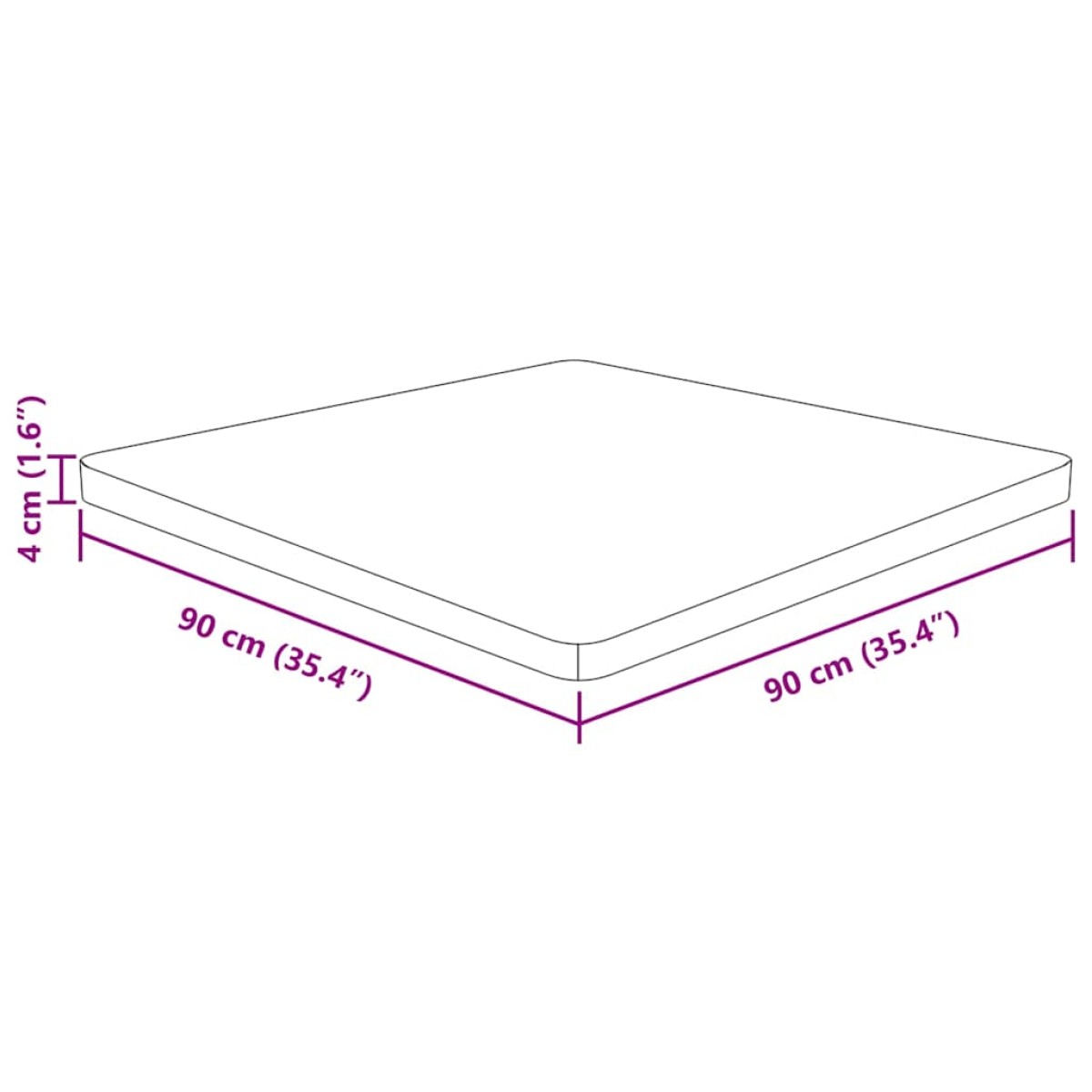 vidaXL Επιφάνεια Τραπεζιού Τετράγωνη 90x90x4 εκ. Μασίφ Ξύλο Δρυς