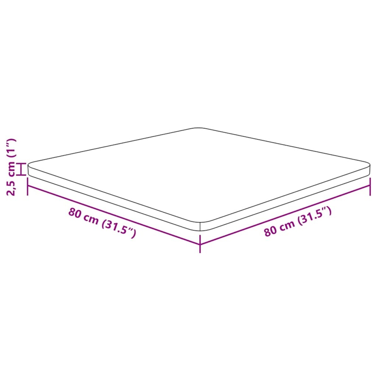 vidaXL Επιφάνεια Τραπεζιού Τετράγωνη Αν. Καφέ 80x80x2,5 εκ. Ξύλο Δρυς
