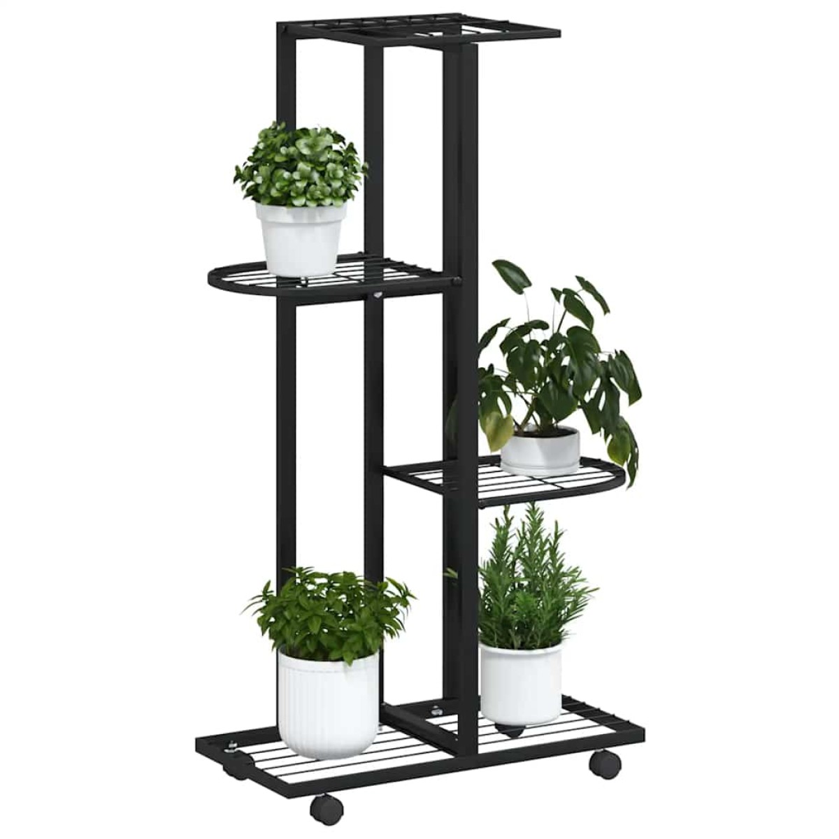 vidaXL Βάση Λουλουδιών 4 Επιπέδων με Ρόδες 44x23x80 εκ. Μαύρη Σίδερο