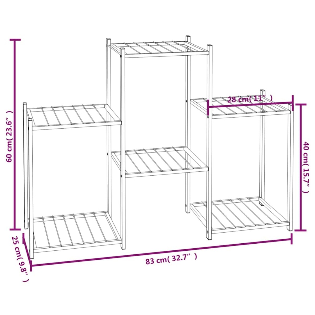 vidaXL Βάση Λουλουδιών Μαύρη 83 x 25 x 60 εκ. Σιδερένια