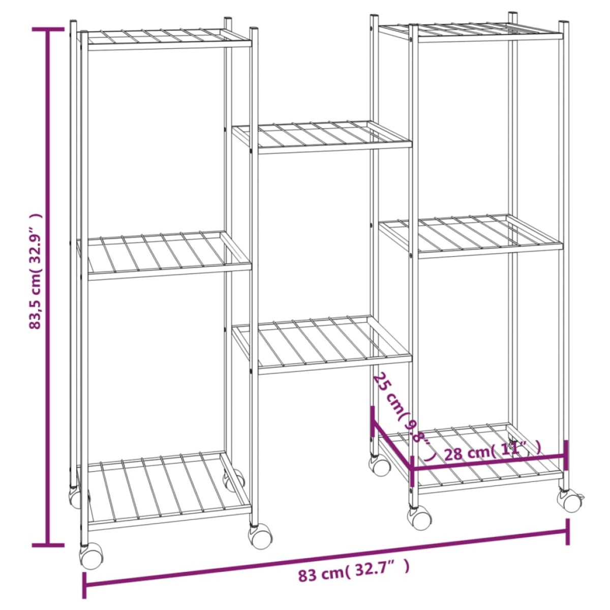 vidaXL Βάση Λουλουδιών με Ρόδες 83 x 25 x 83,5 εκ. Μαύρη Σιδερένια