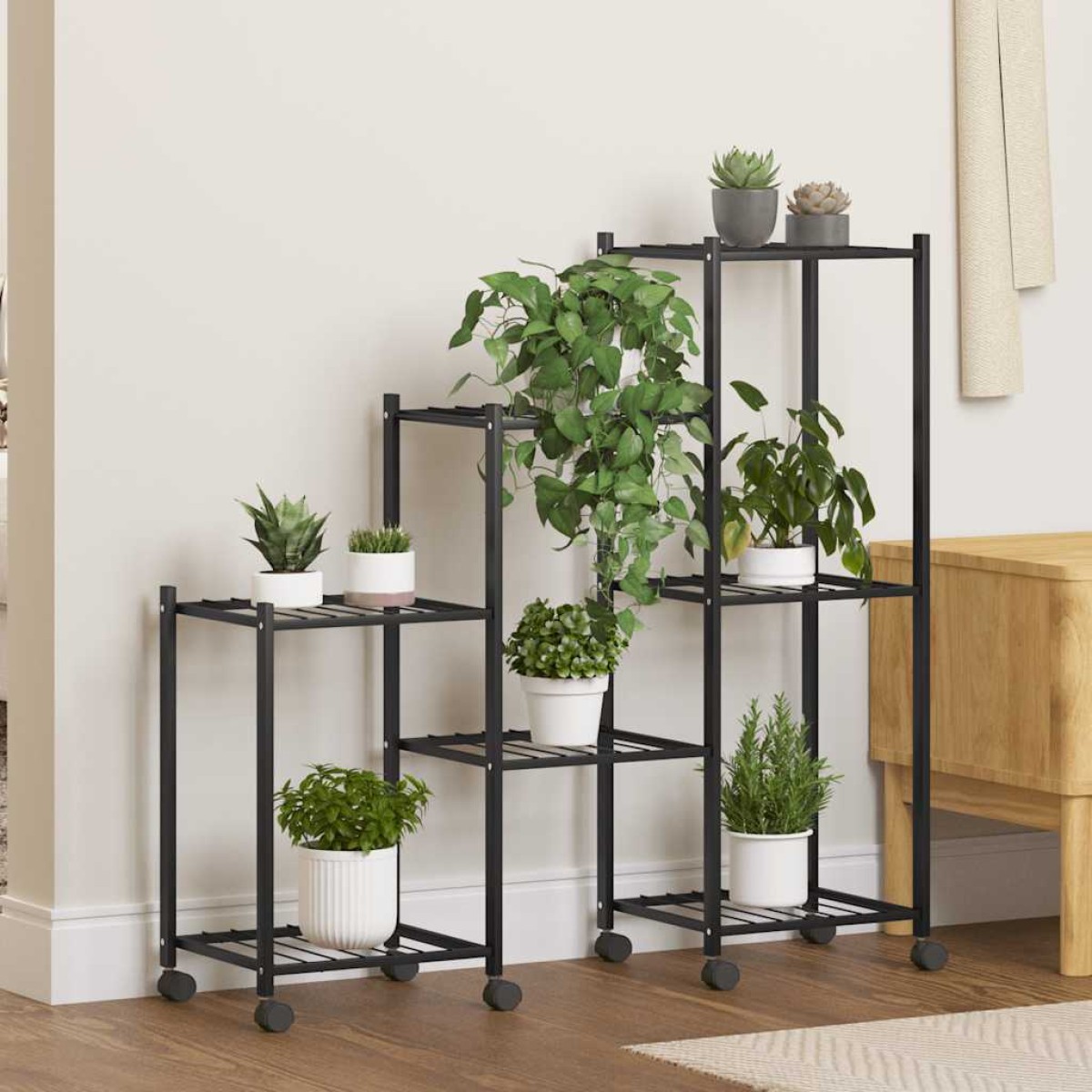 vidaXL Βάση Λουλουδιών με Ρόδες 83 x 25 x 83,5 εκ. Μαύρη Σιδερένια