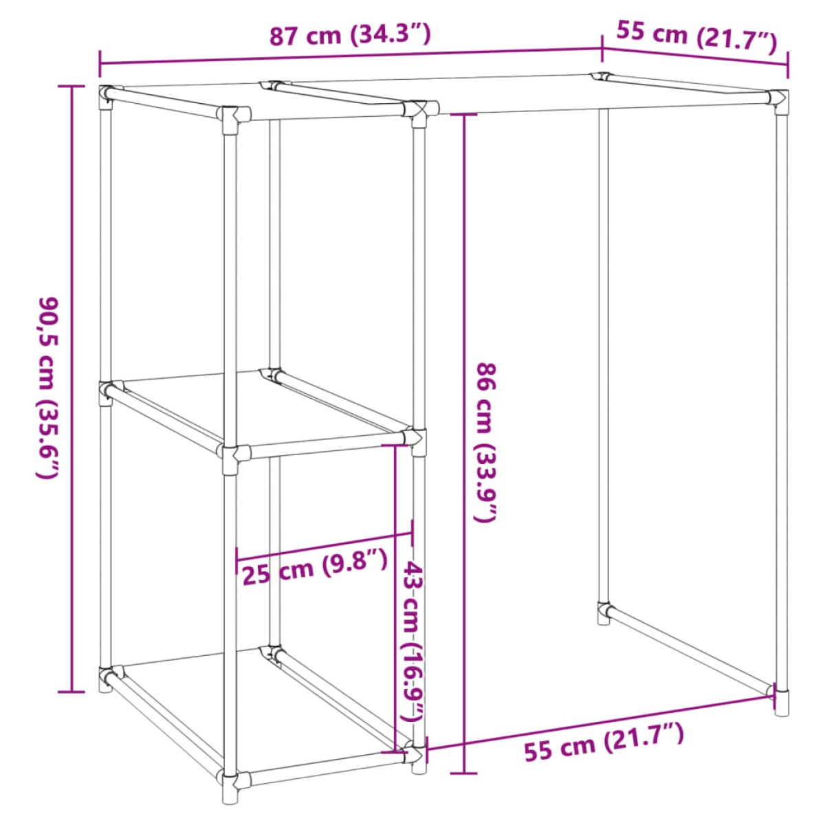 vidaXL Ραφιέρα για Πλυντήριο Μαύρη 87 x 55 x 90,5 εκ. από Σίδερο