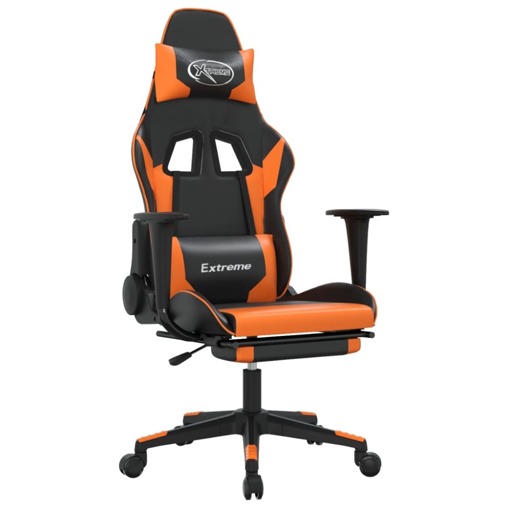 vidaXL Καρέκλα Gaming Μασάζ Υποπόδιο Μαύρο Πορτοκαλί Συνθετικό Δέρμα