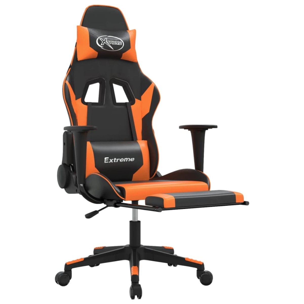 vidaXL Καρέκλα Gaming Μασάζ Υποπόδιο Μαύρο Πορτοκαλί Συνθετικό Δέρμα
