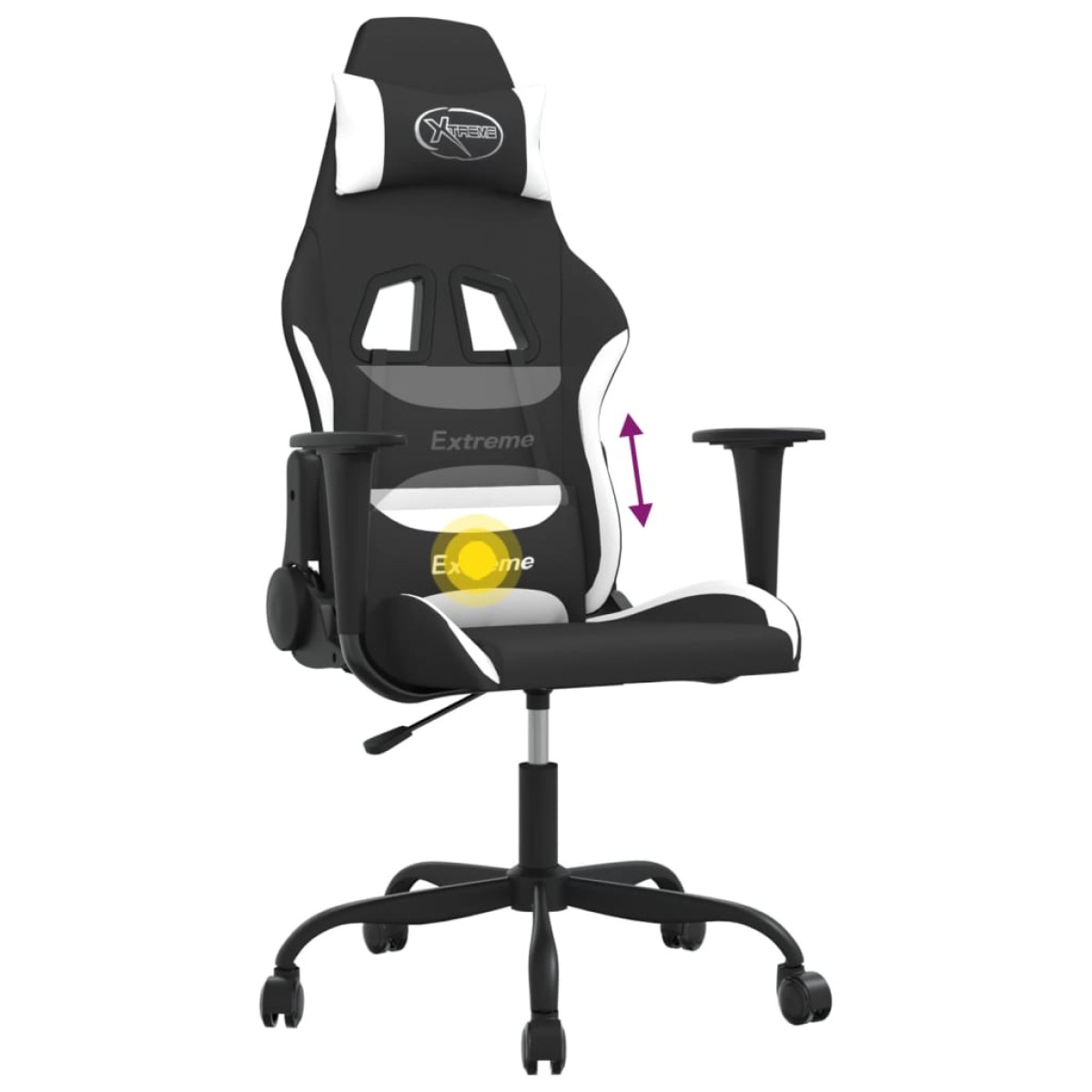 vidaXL Καρέκλα Μασάζ Gaming Μαύρη και Λευκή Υφασμάτινη