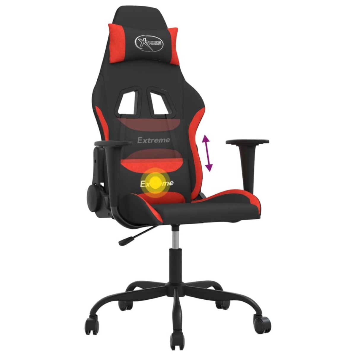 vidaXL Καρέκλα Μασάζ Gaming Μαύρη και Κόκκινη Υφασμάτινη
