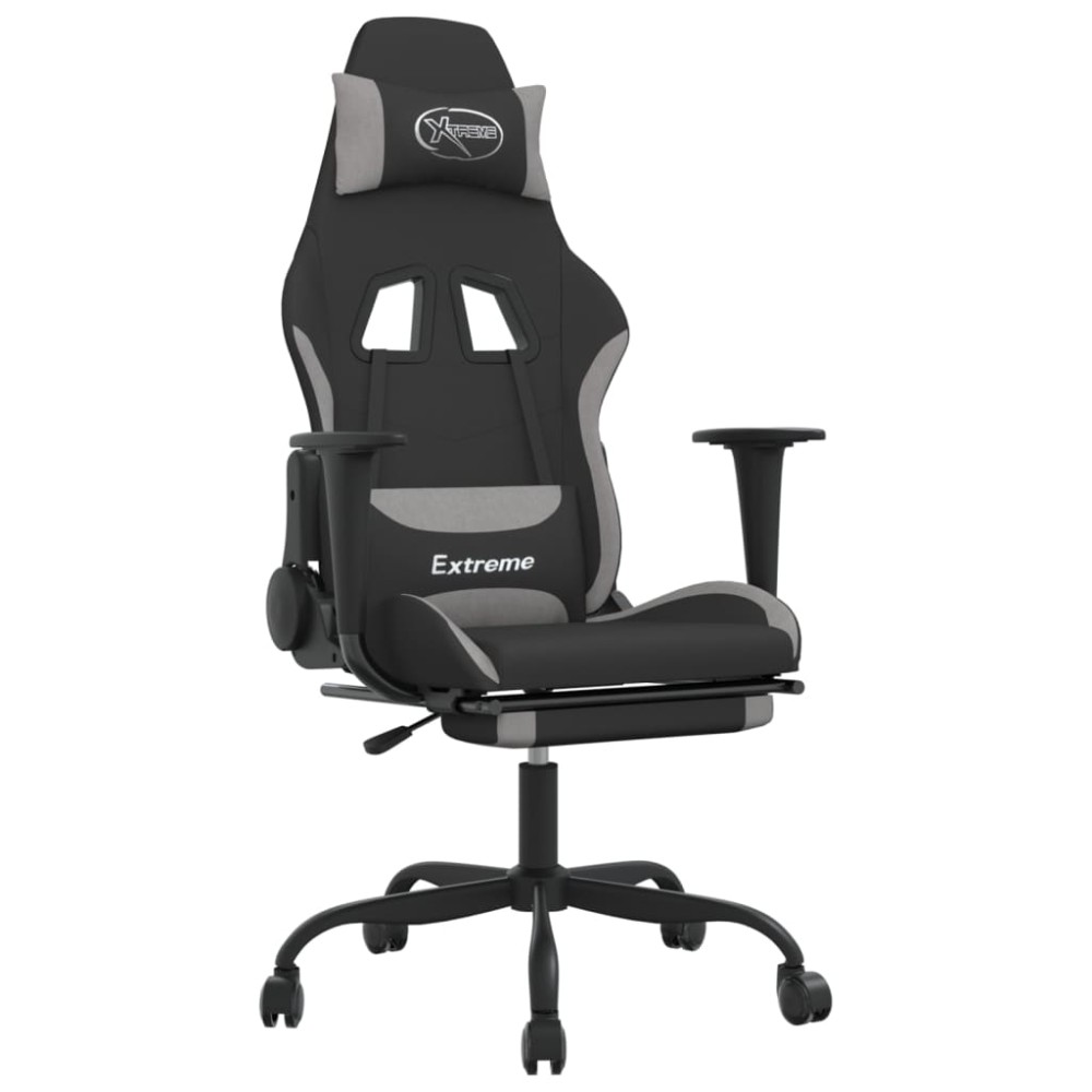 vidaXL Καρέκλα Gaming Μασάζ Υποπόδιο Μαύρη/Αν. Γκρι Ύφασμα με Υποπόδιο