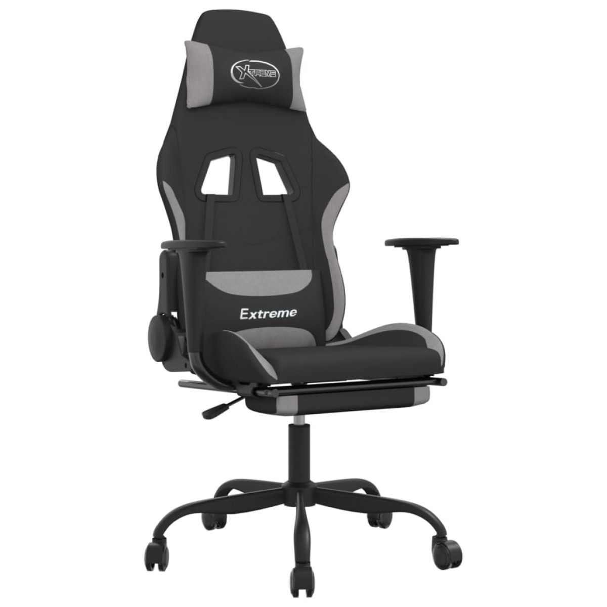 vidaXL Καρέκλα Gaming Μασάζ Υποπόδιο Μαύρη/Αν. Γκρι Ύφασμα με Υποπόδιο