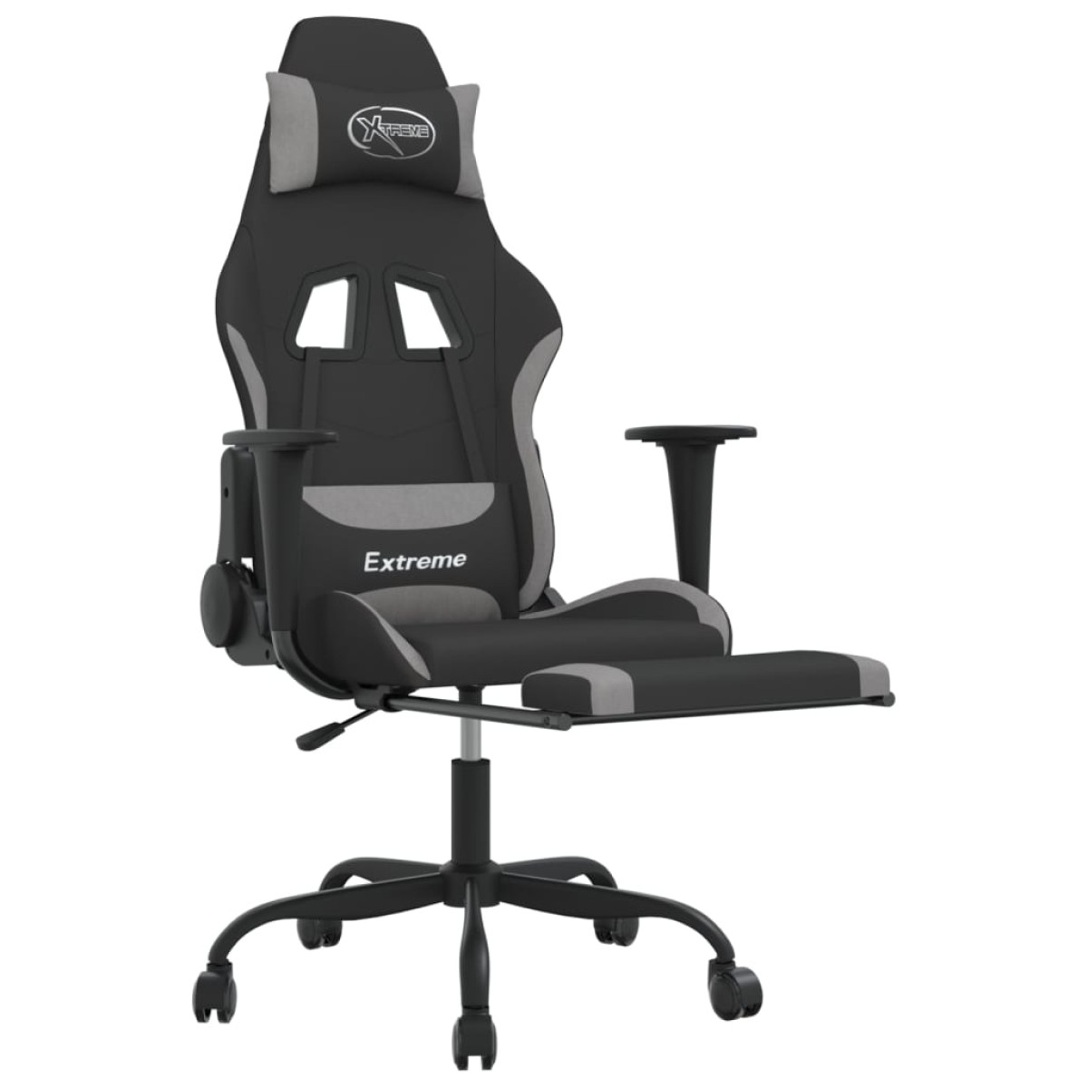 vidaXL Καρέκλα Gaming Μασάζ Υποπόδιο Μαύρη/Αν. Γκρι Ύφασμα με Υποπόδιο