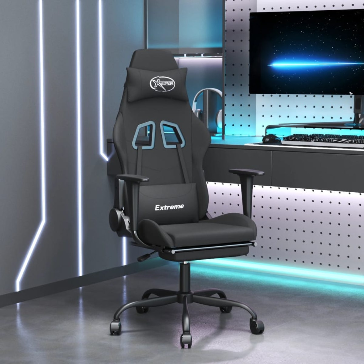 vidaXL Καρέκλα Μασάζ Gaming Μαύρη Ύφασμα με Υποπόδιο