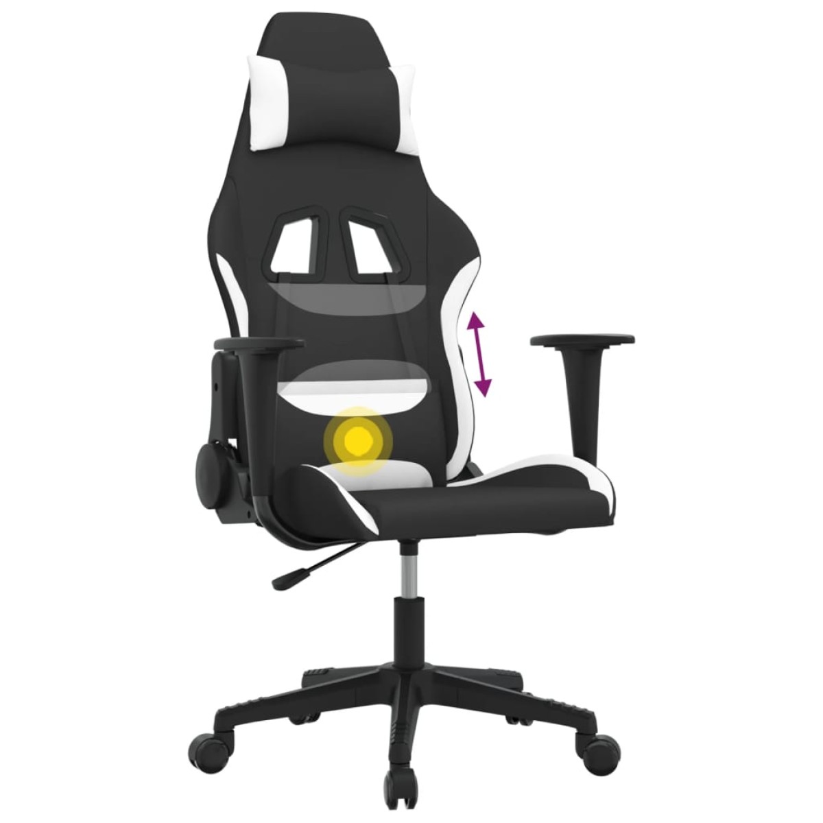 vidaXL Καρέκλα Μασάζ Gaming Μαύρη και Λευκή Υφασμάτινη