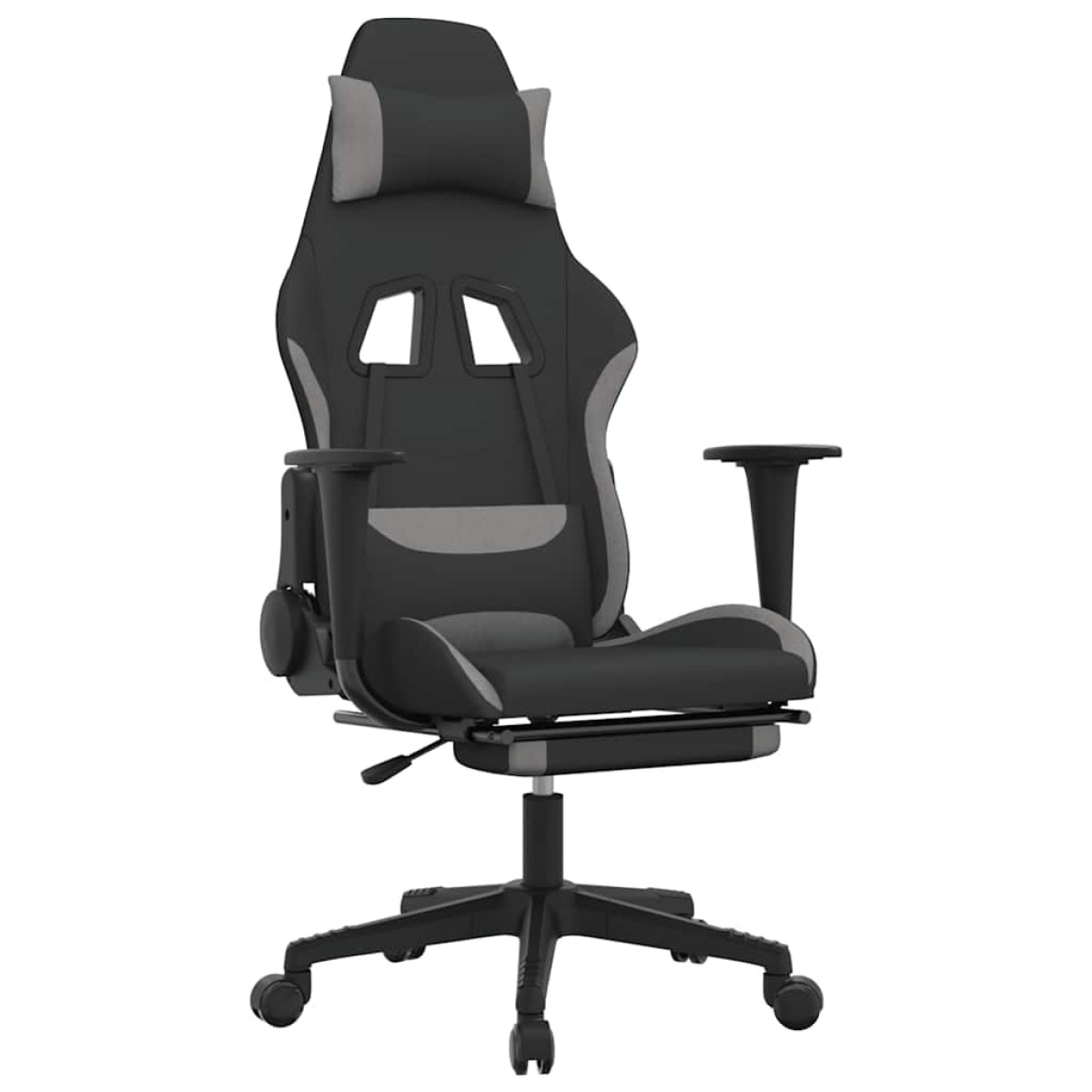 vidaXL Καρέκλα Gaming Μασάζ Υποπόδιο Μαύρη/Αν. Γκρι Ύφασμα με Υποπόδιο