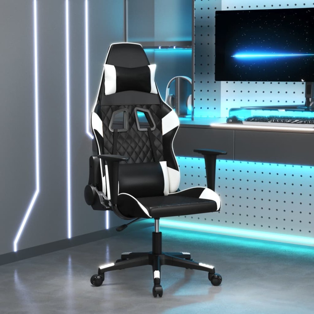 vidaXL Καρέκλα Gaming Μασάζ Ασπρόμαυρη από Συνθετικό Δέρμα