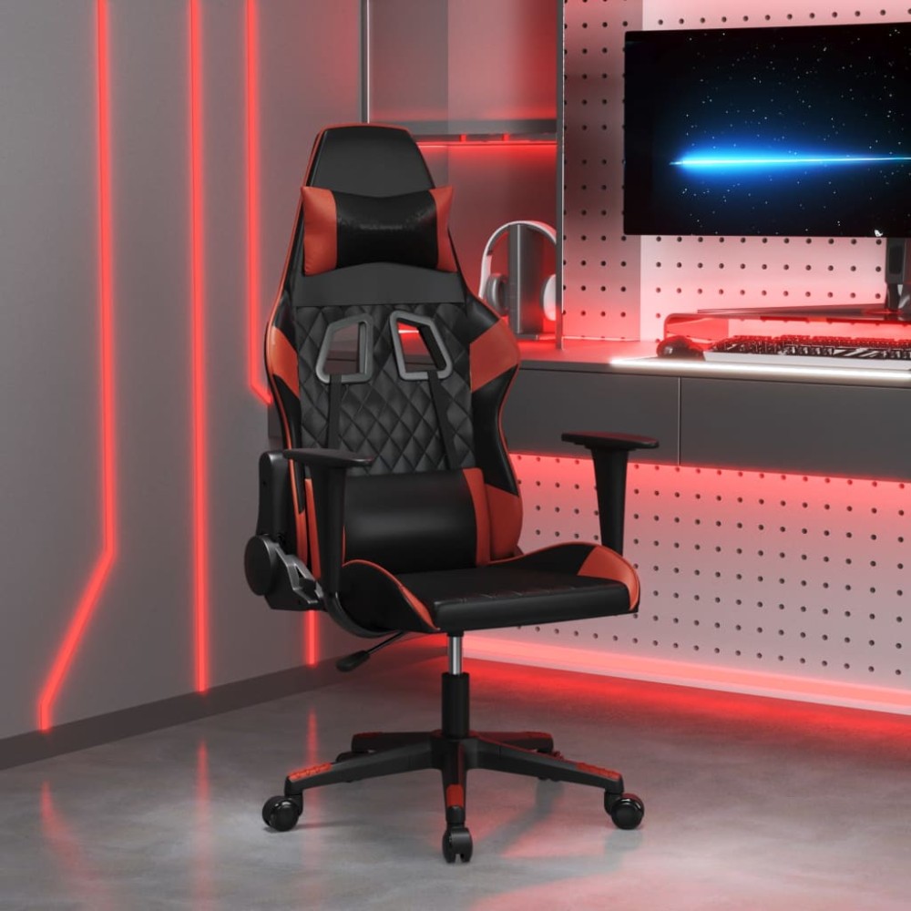 vidaXL Καρέκλα Gaming Μασάζ Μαύρο/μπορντό από Συνθετικό Δέρμα