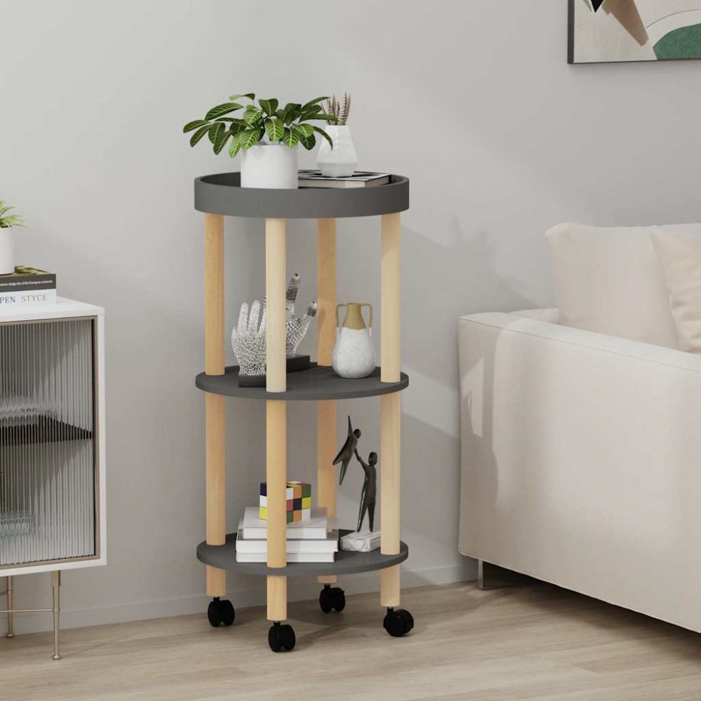vidaXL Τρόλεϊ 3 Επιπέδων Γκρι 38 x 38 x 82 εκ. Επεξ. Ξύλο/Μασίφ Πεύκο