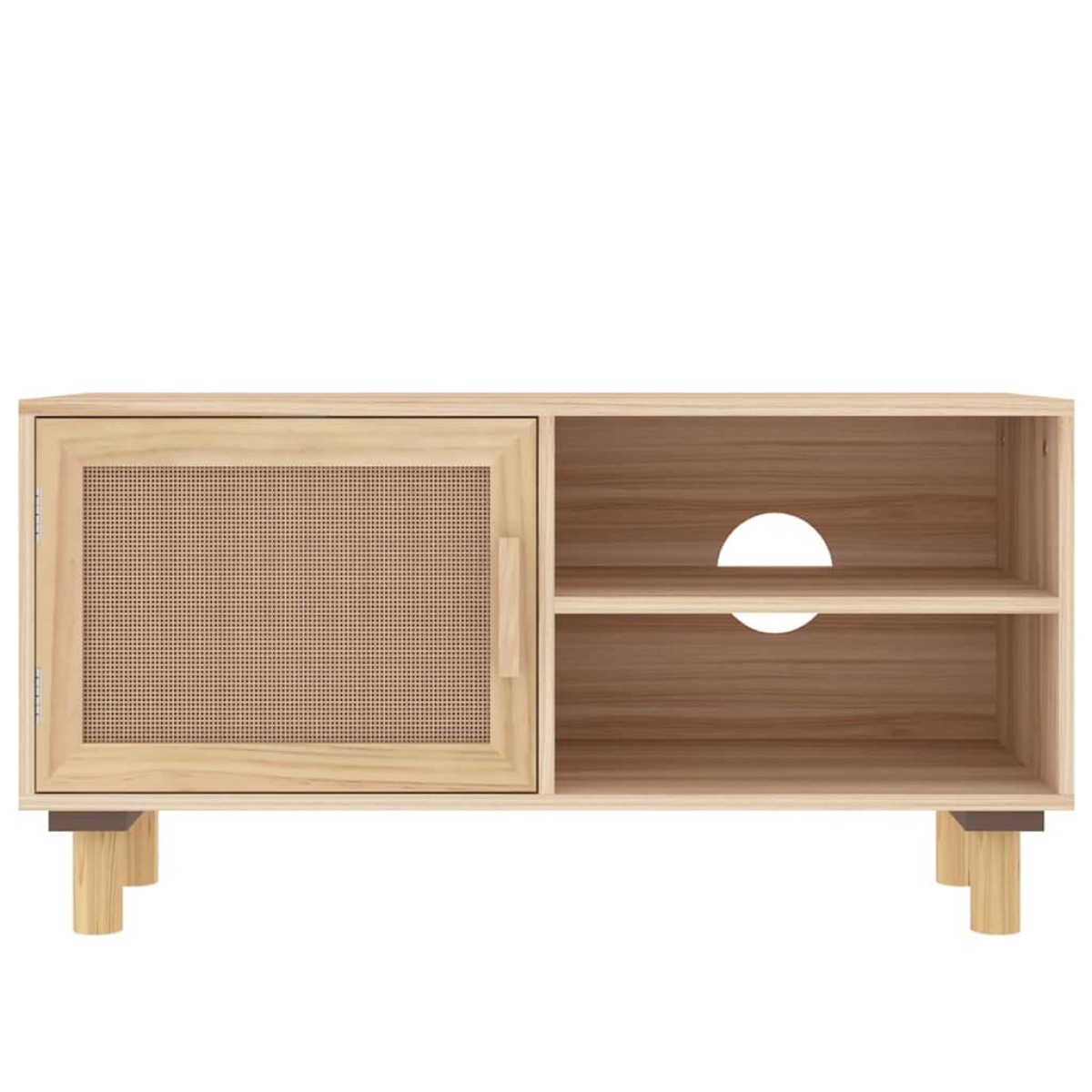 vidaXL Έπιπλο Τηλεόρασης Καφέ 80x30x40 εκ. Μασίφ Πεύκο & Φυσικό Ρατάν