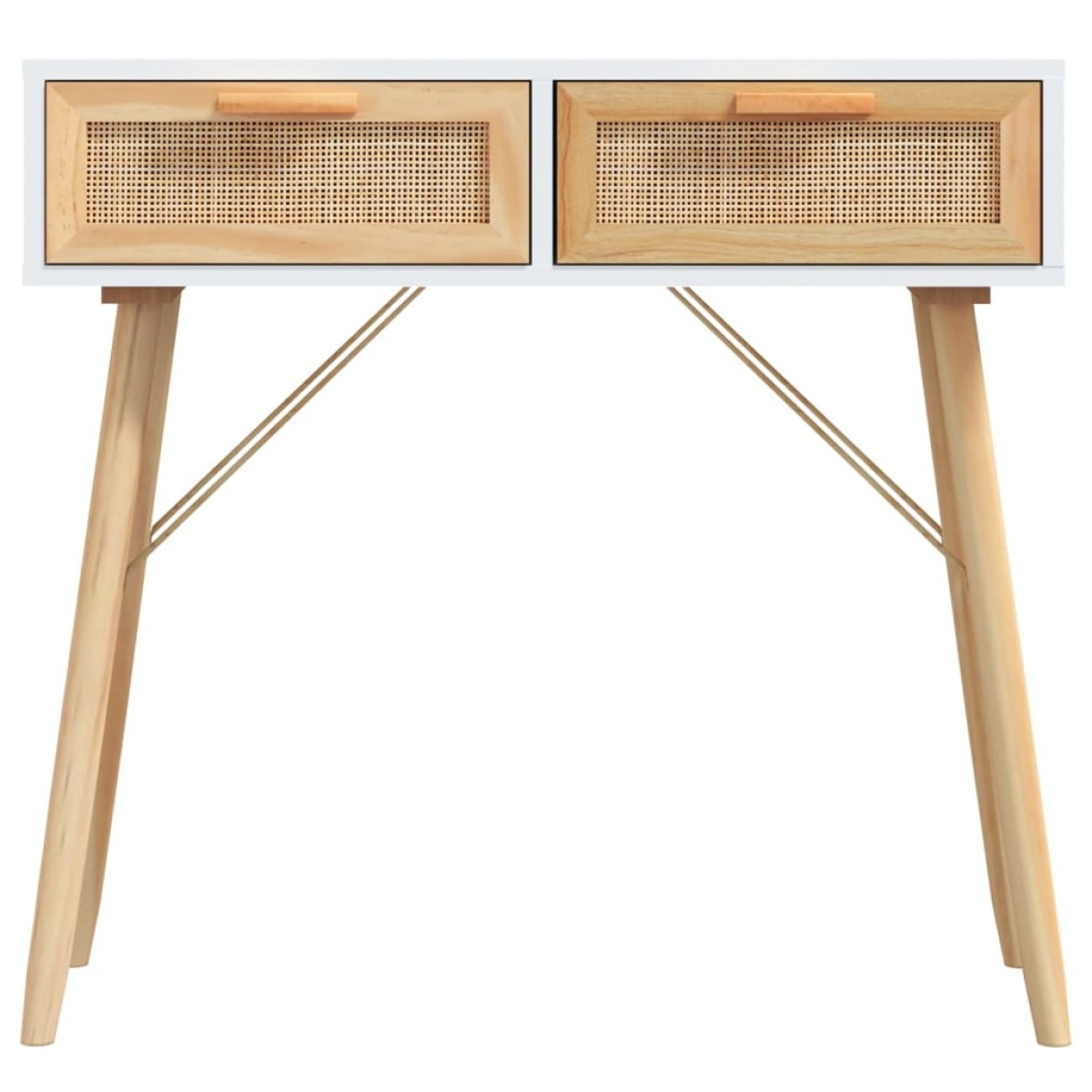 vidaXL Τραπέζι Κονσόλα Λευκό 80x30x75 εκ. Μασίφ Πεύκο & Φυσικό Ρατάν
