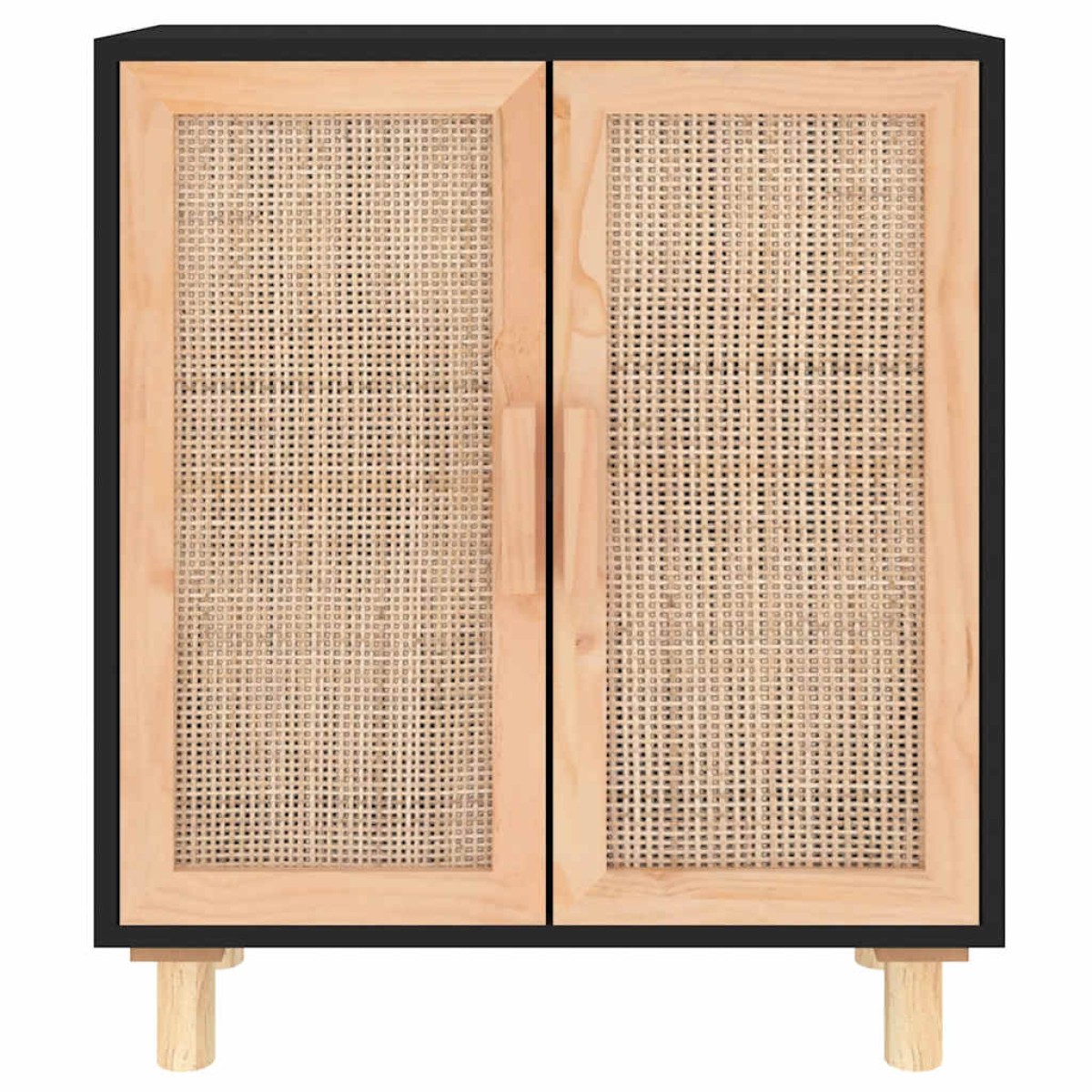 vidaXL Ντουλάπι Μαύρο 60 x 30 x 70 εκ. από Μασίφ Πεύκο & Φυσικό Ρατάν