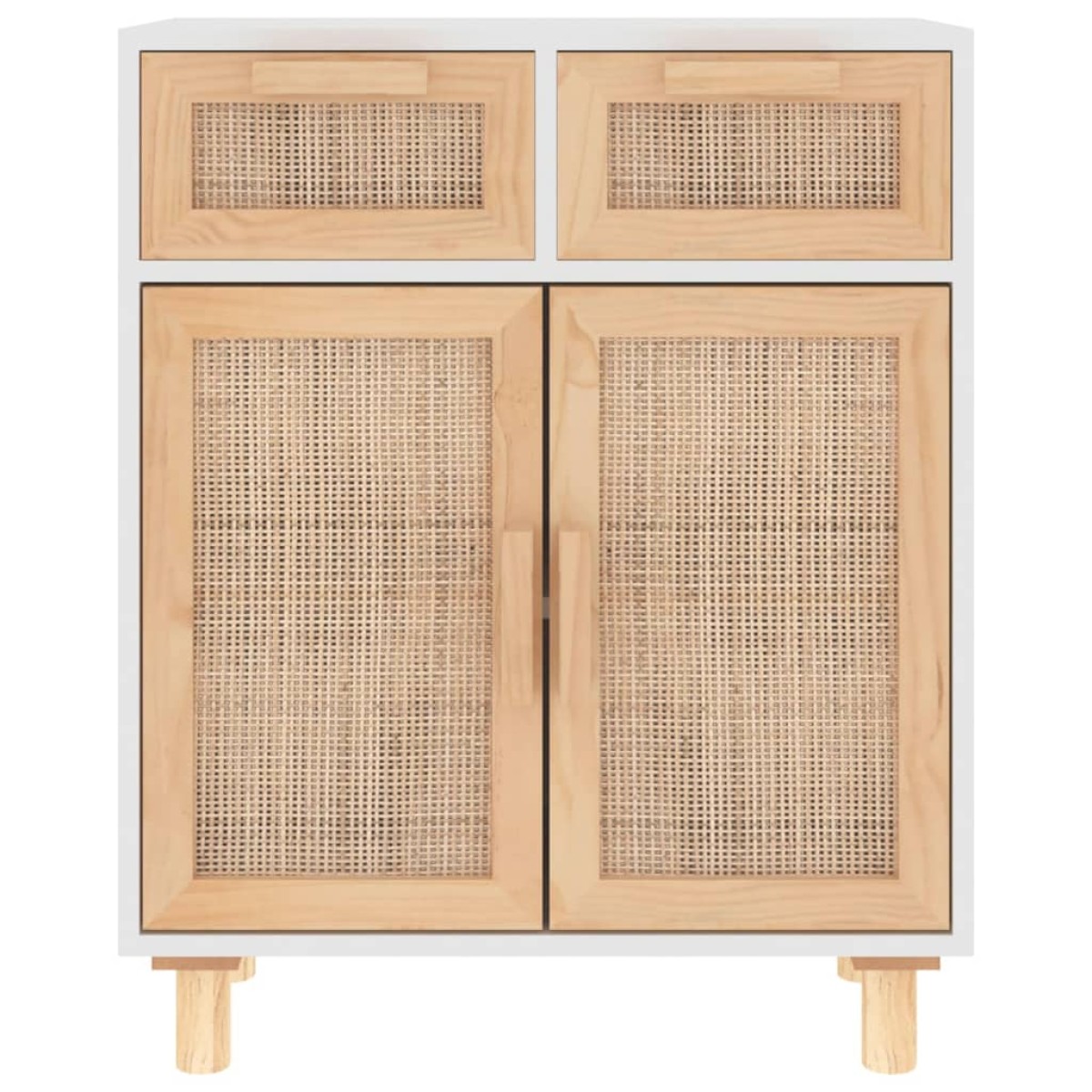 vidaXL Ντουλάπι Λευκό 60 x 30 x 75 εκ. Μασίφ Πεύκο & Φυσικό Ρατάν