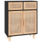 vidaXL Ντουλάπι Μαύρο 60 x 30 x 75 εκ. από Μασίφ Πεύκο & Φυσικό Ρατάν