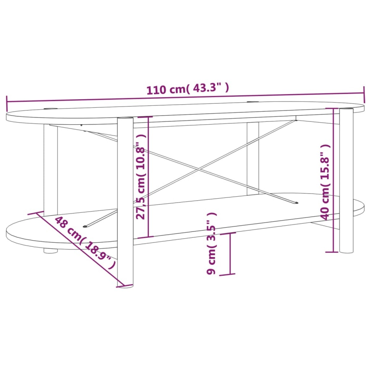 vidaXL Τραπεζάκι Σαλονιού Μαύρο 110x48x40 εκ. από Επεξεργασμένο Ξύλο