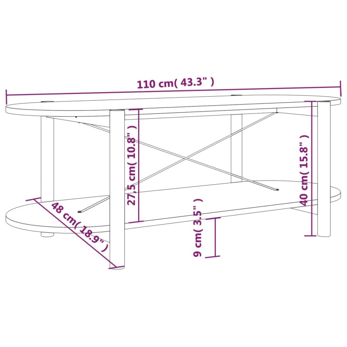 vidaXL Τραπεζάκι Σαλονιού 110 x 48 x 40 εκ. από Επεξεργασμένο Ξύλο
