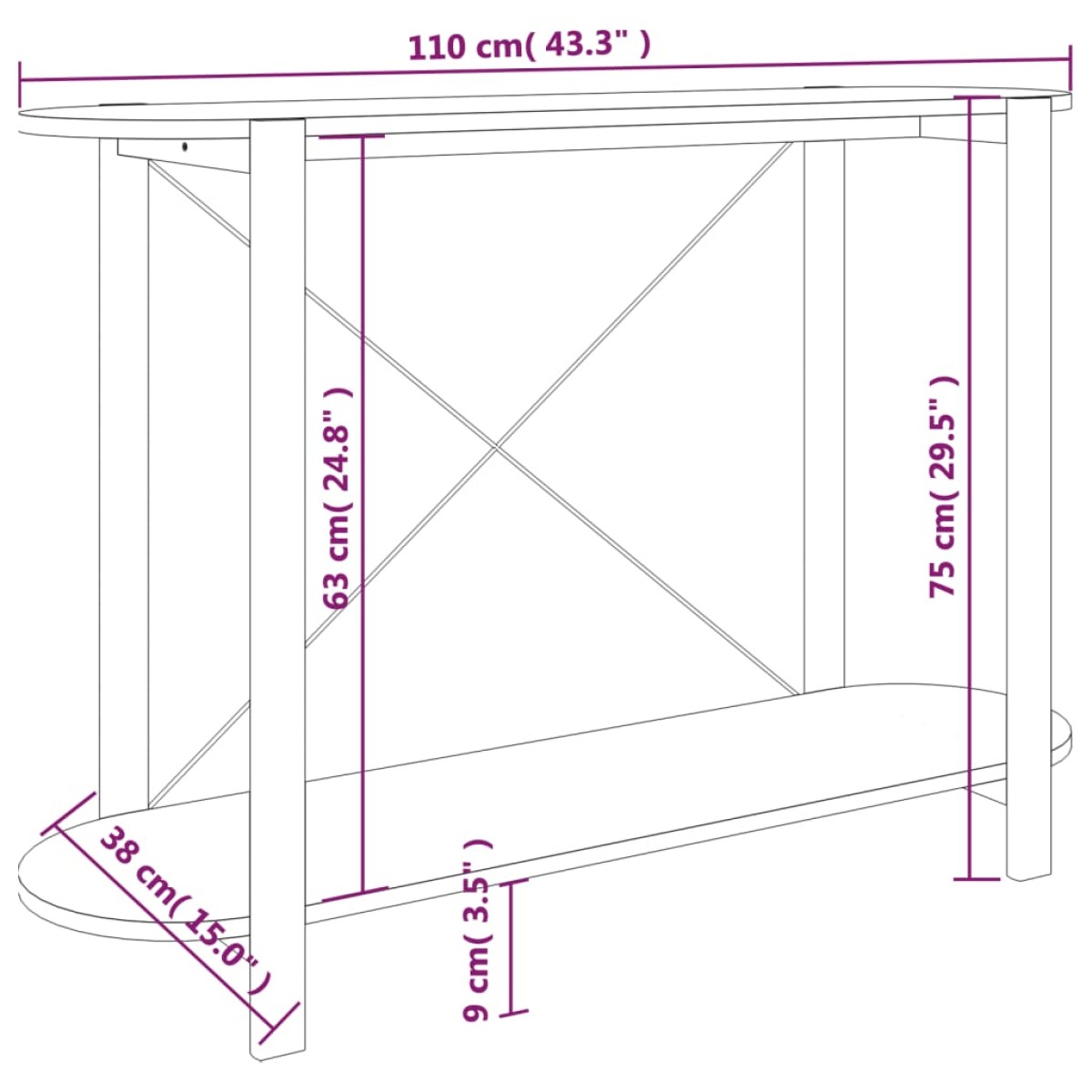vidaXL Τραπέζι Κονσόλα 110 x 38 x 75 εκ. από Επεξεργασμένο Ξύλο