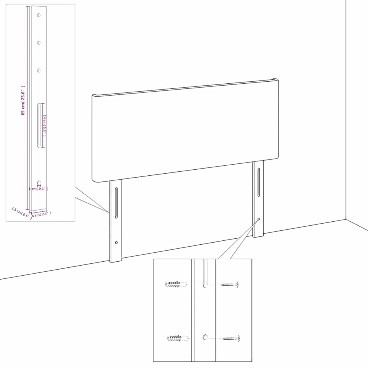vidaXL Κεφαλάρι Κρεβατιού Μαύρο 90x5x78/88 εκ. Βελούδινο