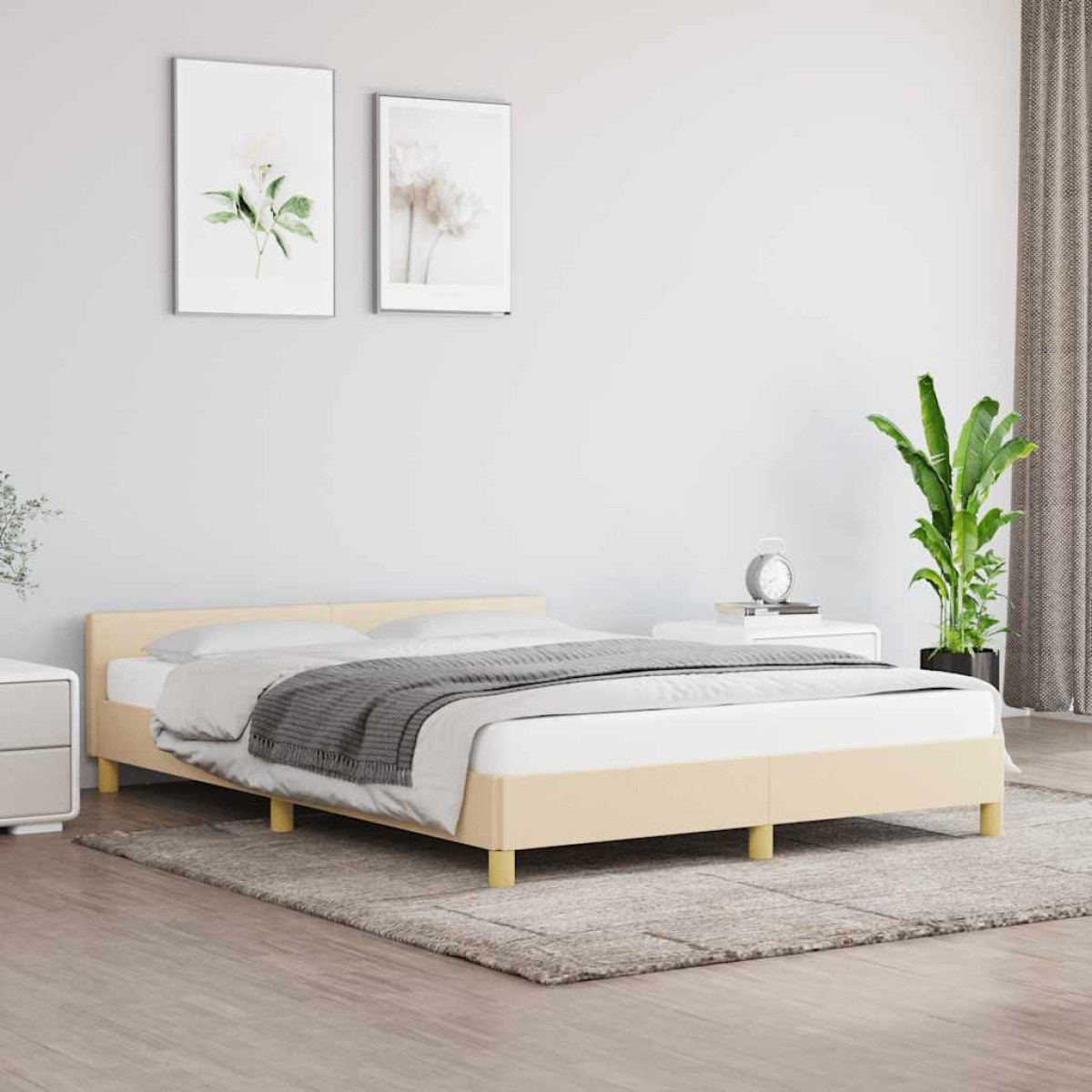vidaXL Πλαίσιο Κρεβατιού με Κεφαλάρι Κρεμ 140x200 εκ. Υφασμάτινο