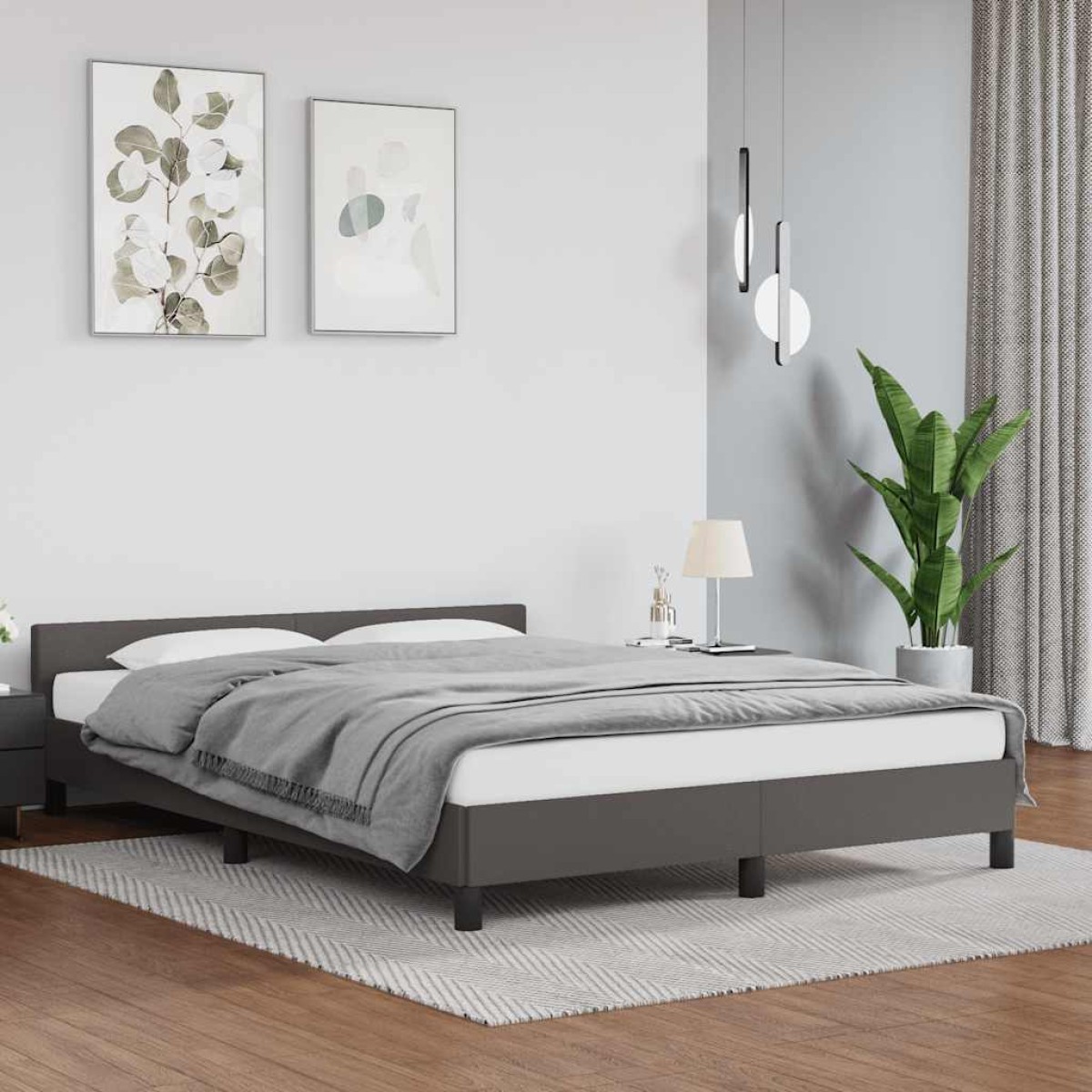 vidaXL Πλαίσιο Κρεβατιού με Κεφαλάρι Γκρι 140x200 εκ. Συνθετικό Δέρμα