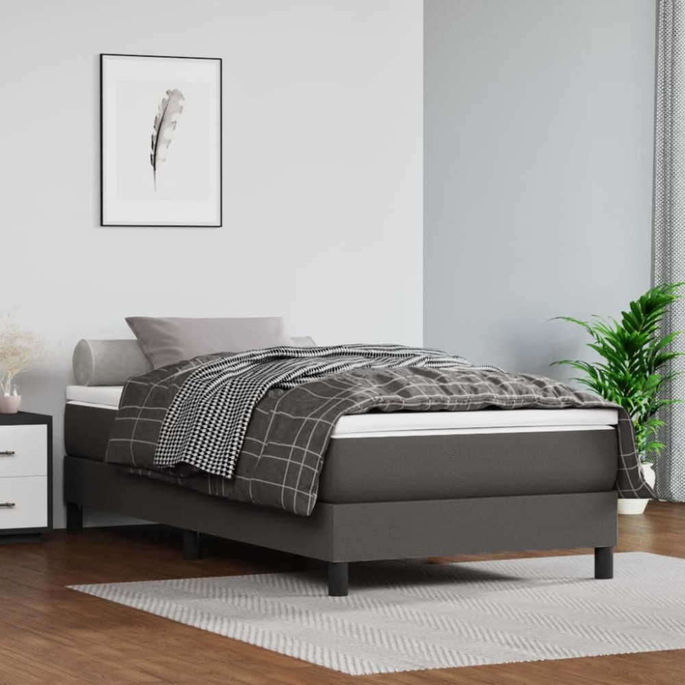 vidaXL Στρώμα με Pocket Springs Μεσαίας Σκληρότητας Γκρι 90x190x20 εκ. Συνθετικό Δέρμα