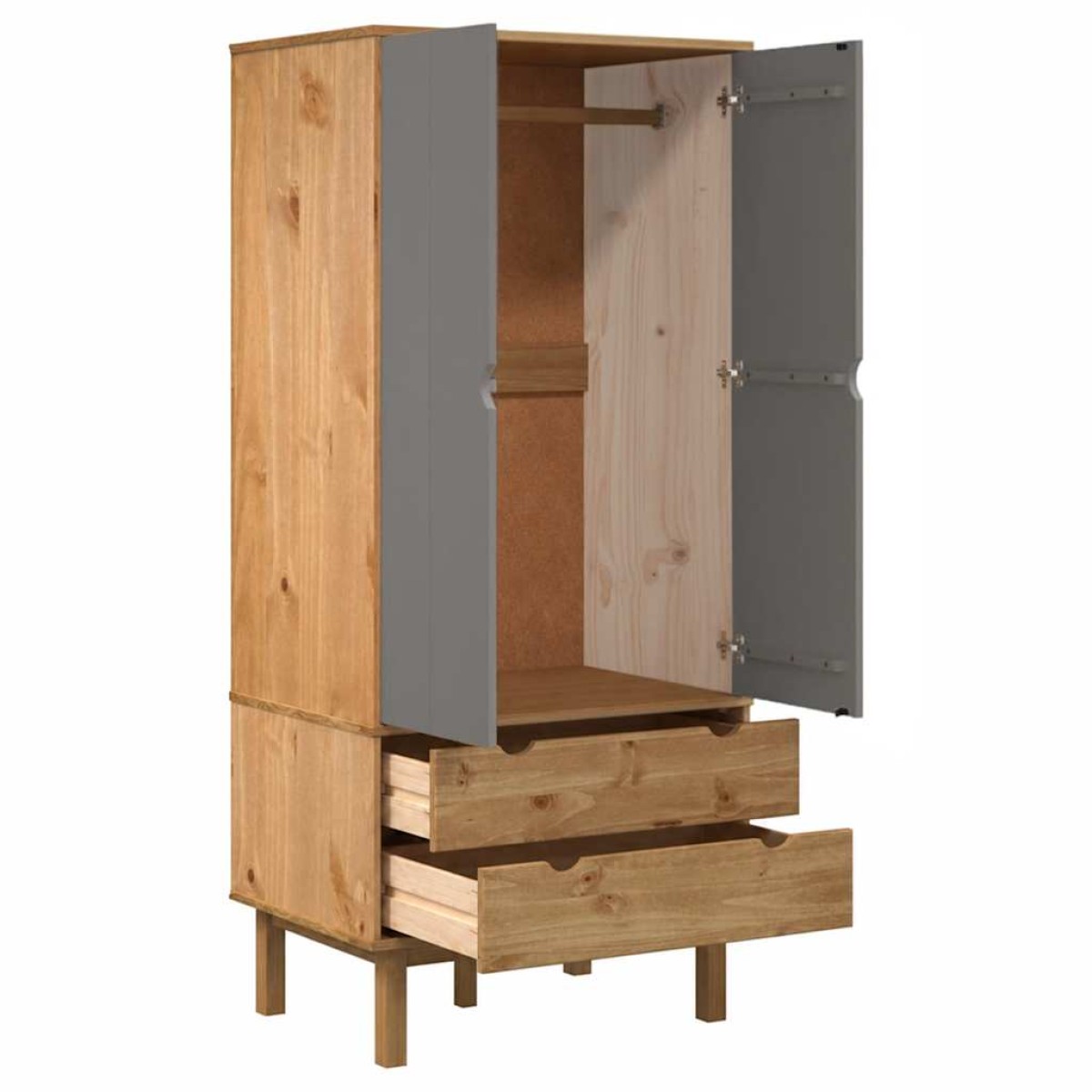 vidaXL Ντουλάπα OTTA Καφέ/Γκρι 76,5 x 53 x 172 εκ. Μασίφ Ξύλο Πεύκου