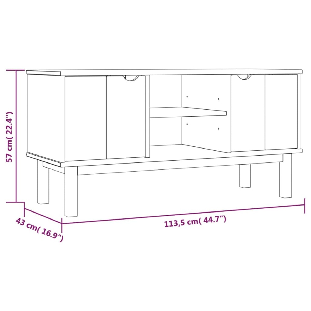 vidaXL Έπιπλο Τηλεόρασης OTTA Καφέ/Γκρι 113,5x43x57 εκ. Μασίφ Πεύκο