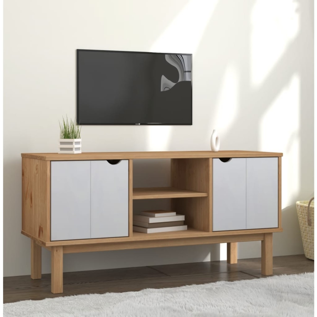vidaXL Έπιπλο Τηλεόρασης OTTA Καφέ/Λευκό 113,5x43x57 εκ. Μασίφ Πεύκο